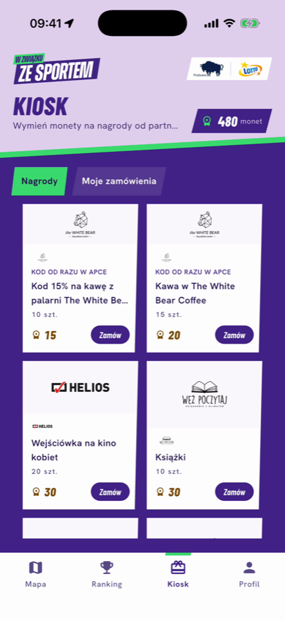 Ekran aplikacji: Odbierasz nagrody